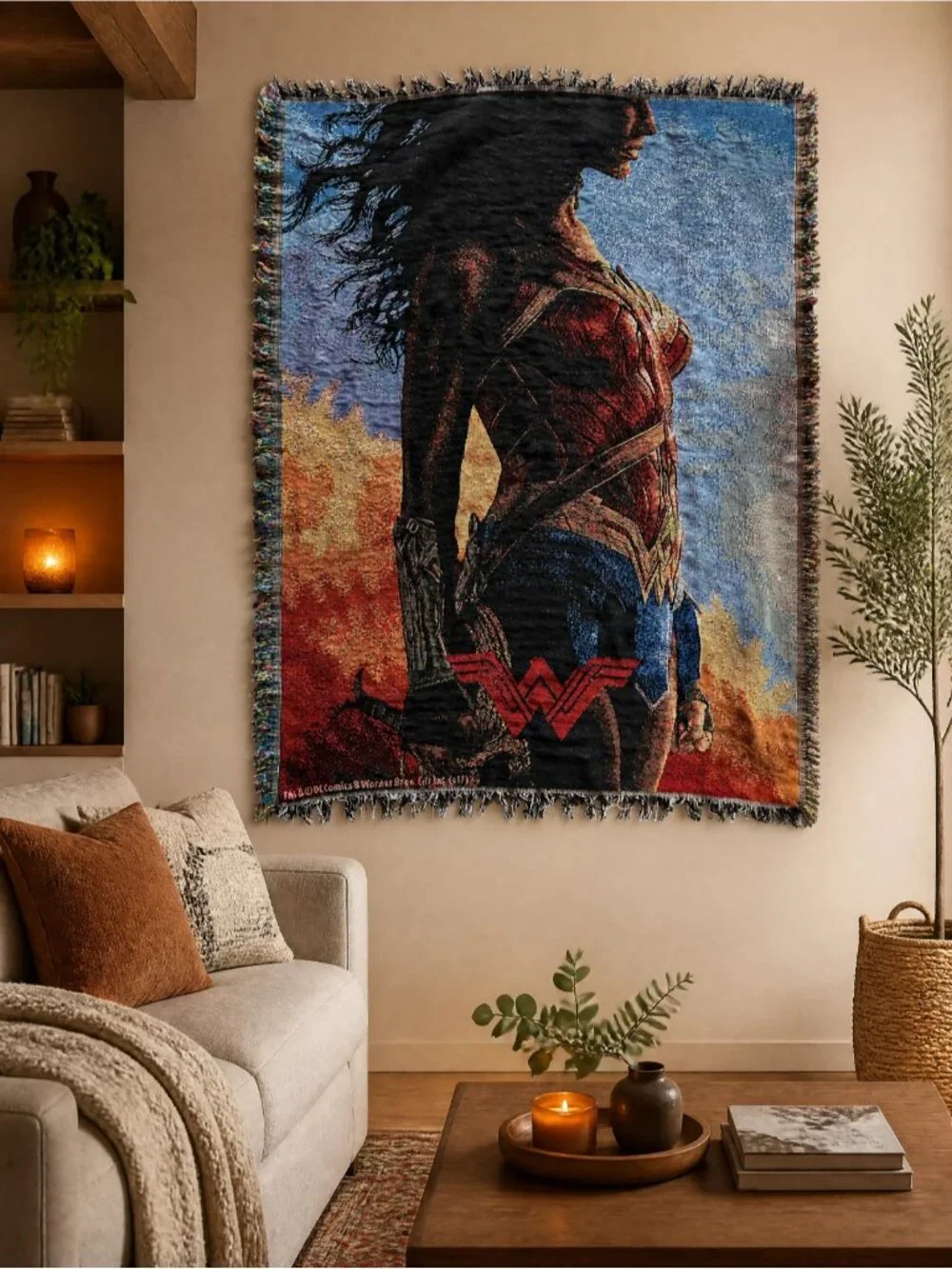 Wonder Woman Woven Tapestry Throw Blanket 47x55 Fringed DC Comics Superhero
